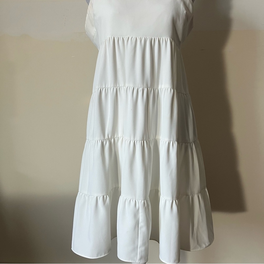 Amanda Uprichard Tiered Nicolia Mini Babydoll Dress in Ivory White size Medium - Picture 8 of 11